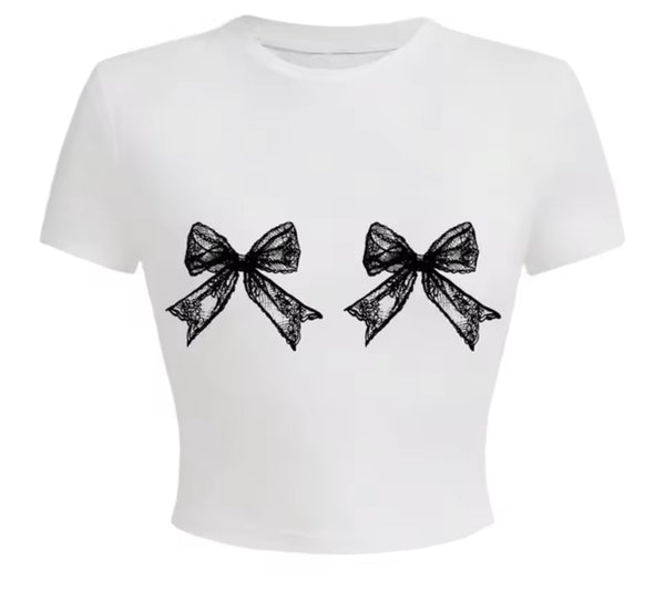 Women Sexy B&W Bow Short Sleeve/Sleeveless Two Piece Skirt Set