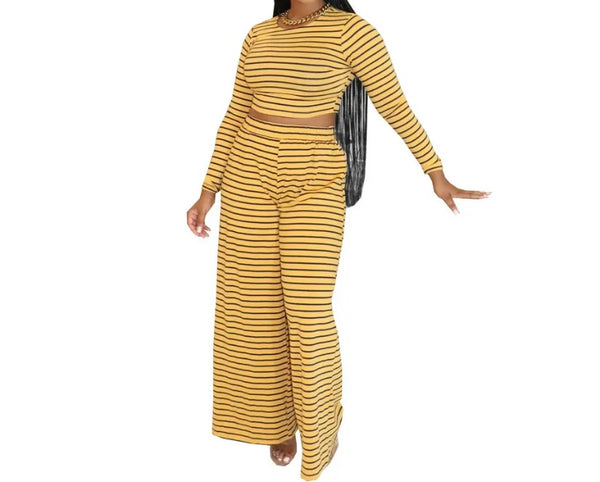 Women Fashion Full Sleeve Striped Two Piece Pant Set