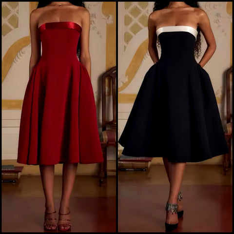 Women Strapless Sexy Knee Length Dress