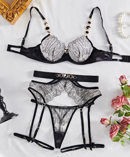 Women Sexy Lace Mesh Bling Lingerie Set
