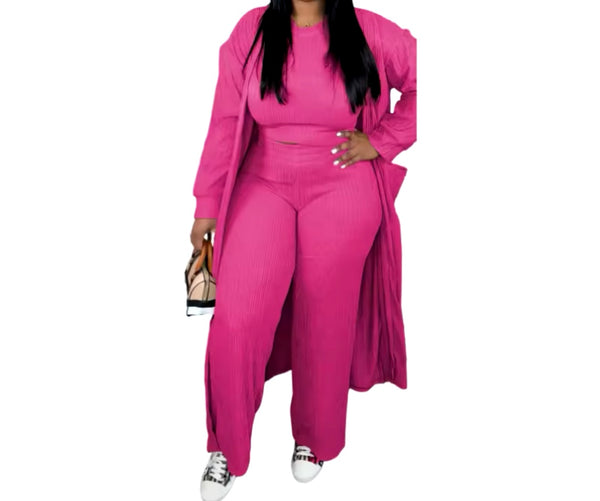 Women Solid Color Three Piece Fashion Pant Set