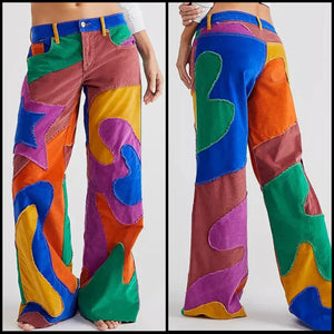 Women Multicolored Print Fashion Denim Pants