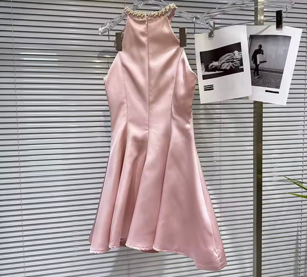 Women Rhinestone Sleeveless Satin Sexy Dress
