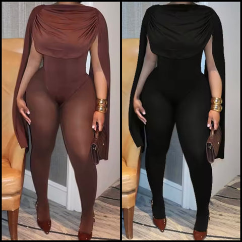 Women Sexy Full Batwing Sleeve Solid Color Feet In Jumpsuit
