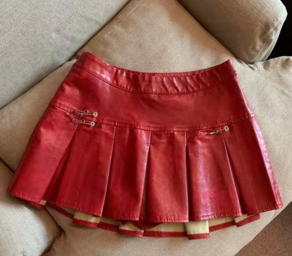 Women Sexy Fashion Faux Leather Pleated Skirt