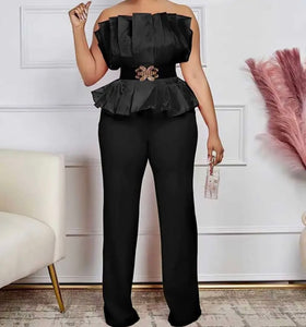 Women Sexy Pleated Strapless Color Jumpsuit