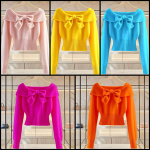 Women Color Bow Full Sleeve Fashion Sweater Top