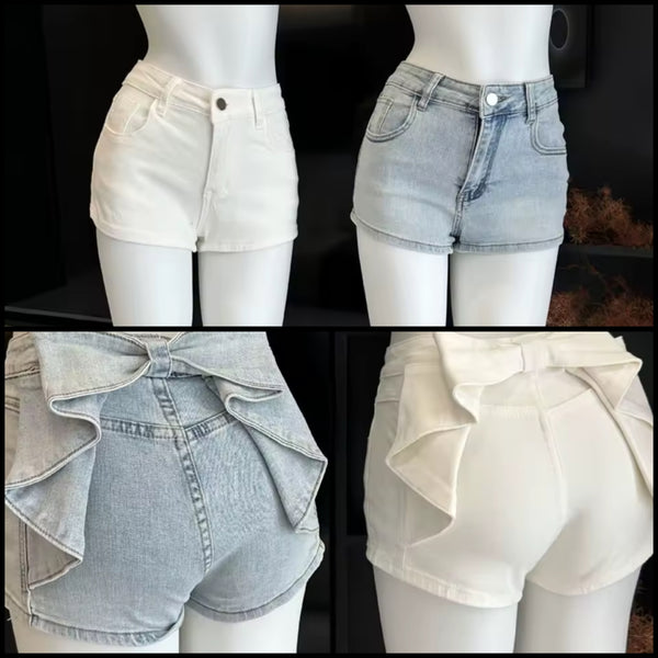 Women Fashion Back Bow Denim Shorts