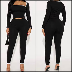 Women Fashion B&W Full Sleeve Two Piece Pant Set