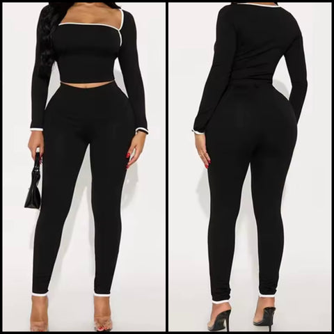 Women Fashion B&W Full Sleeve Two Piece Pant Set