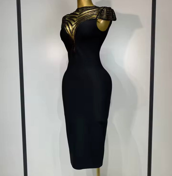 Women Black Mesh Patchwork Sexy Bandage Dress