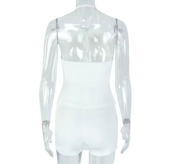 Women Sexy Halter Sleeveless Solid Color Two Piece Short Set