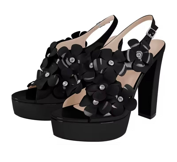 Women Fashion Floral High Heel Platform Ankle Strap Sandals