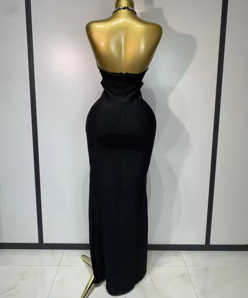 Women Sexy Rhinestone Halter Sleeveless Bandage Maxi Dress