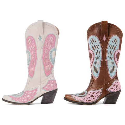 Women Fashion Color Bling Printed Knee High Western Boots