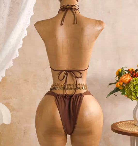 Women Sexy Halter Bikini Mesh Dress Cover Up Set