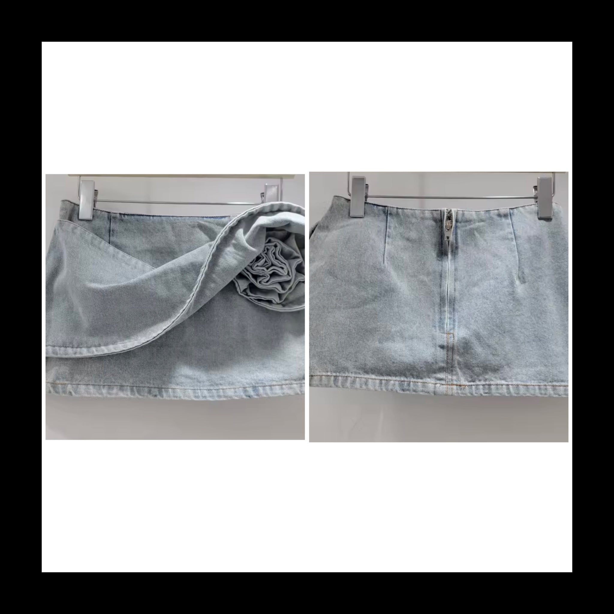 Women Fashion 3D Floral Blue Denim Skirt