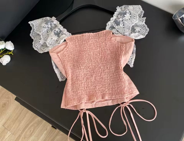 Women Lace Patchwork Tie Up Sleeveless Tank Top