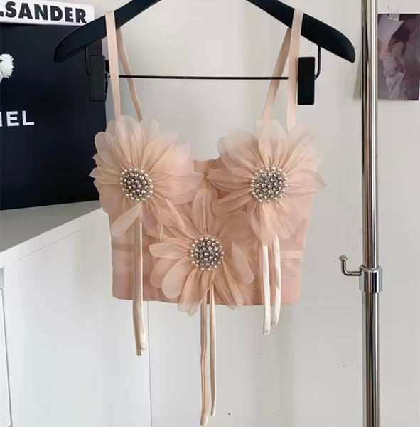 Women Sleeveless Bling Floral Tassel Fashion Tank Top