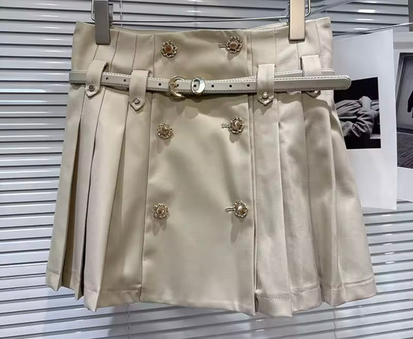 Women Floral Double-Breasted Trench Two Piece Pleated Skirt Set