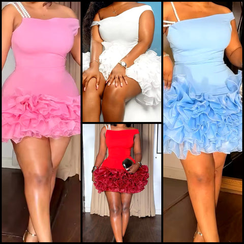 Women Sexy Color Sleeveless Ruffled Dress
