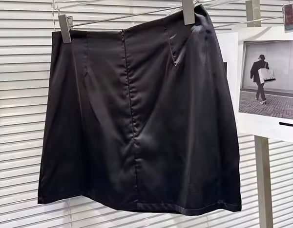 Women Sexy Satin Rhinestone Full Sleeve Two Piece Skirt Set