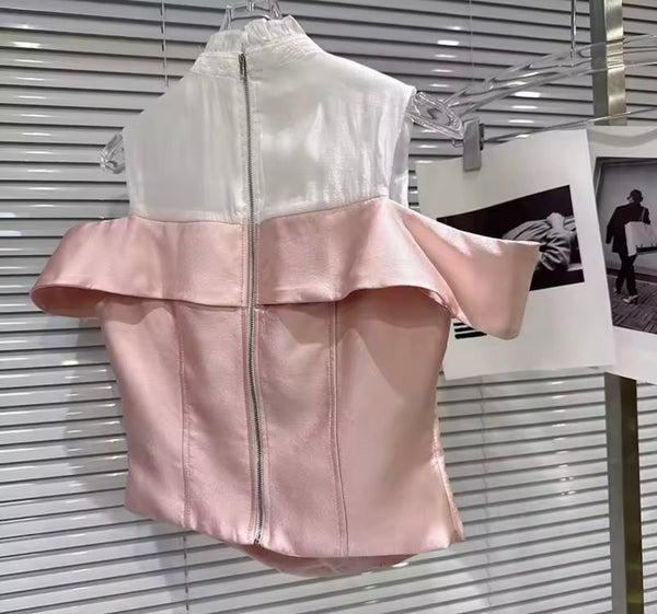 Women Bling Bow Color Patchwork Sleeveless Top