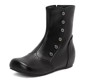Women Color Patchwork Rivet Fashion Flat Ankle Boots