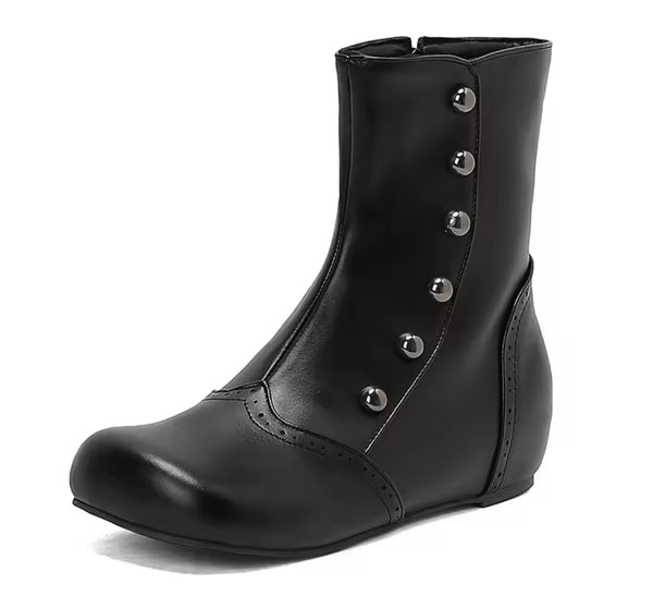 Women Color Patchwork Rivet Fashion Flat Ankle Boots