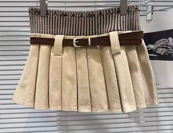 Women Sexy Fashion High Waisted Corduroy Pleated Skirt
