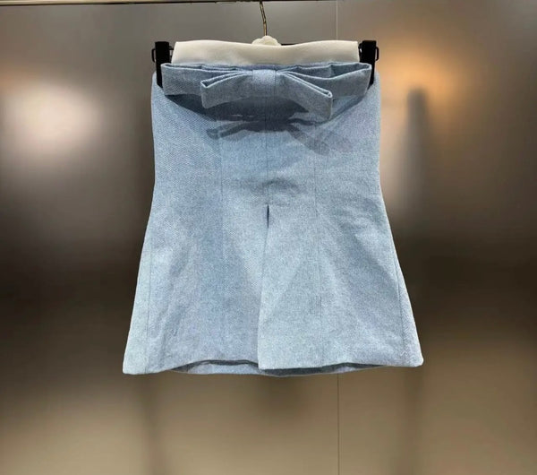 Women Sexy Fashion Strapless Denim Two Piece Skirt Set