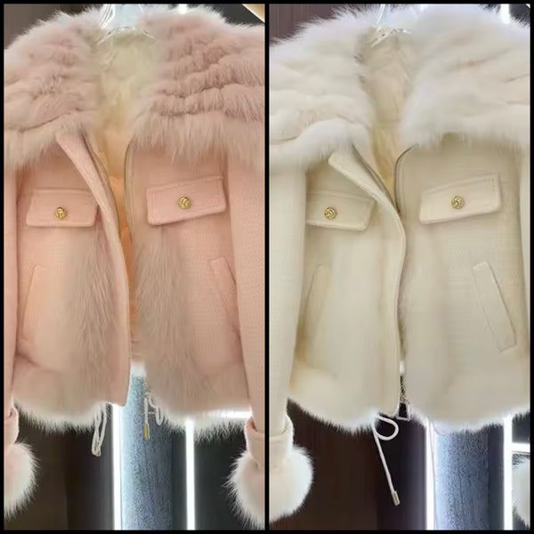 Women Faux Fur Patchwork Fashion Zip Up Jacket