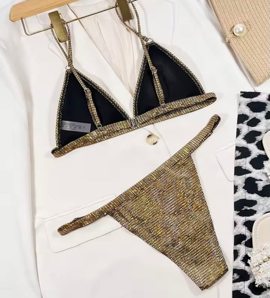 Women Sexy Metallic Bling Bikini Swimsuit