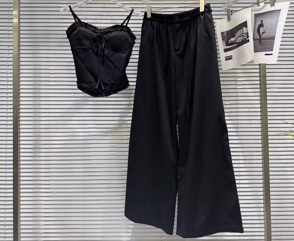 Women Sleeveless Tank Fashion Two Piece Wide Leg Pant Set