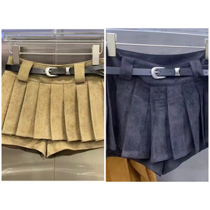 Women Fashion Suede Pleated Short Skirt