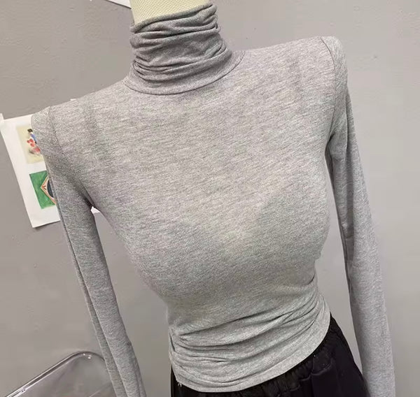 Women Fashion Turtleneck Full Sleeve Mesh Top