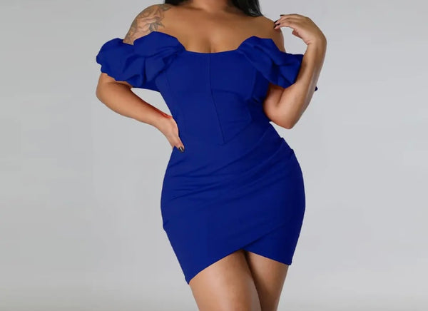 Women Sexy Ruffled Off The Shoulder Short Sleeve Dress