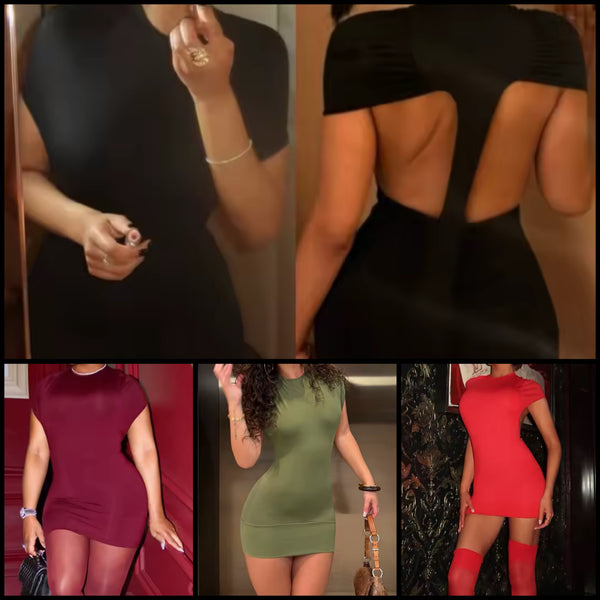 Women Sexy Open Back Short Sleeve Dress