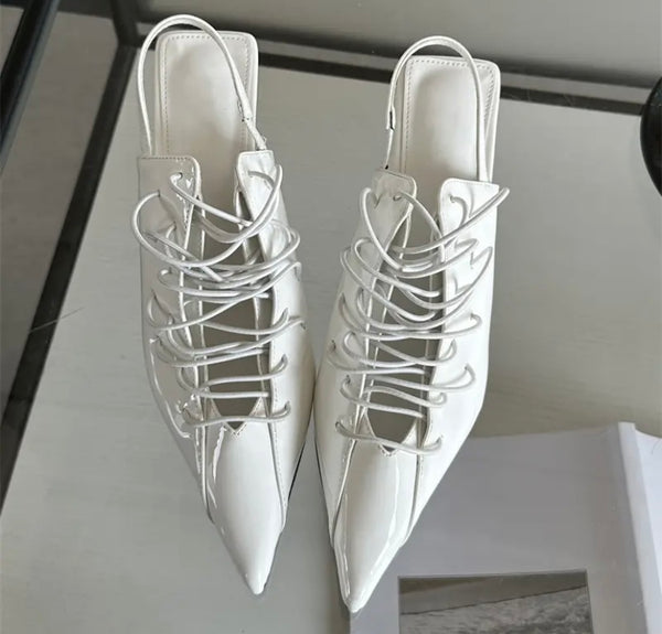 Women Pointed Toe Patent Leather Lace Up Shoes