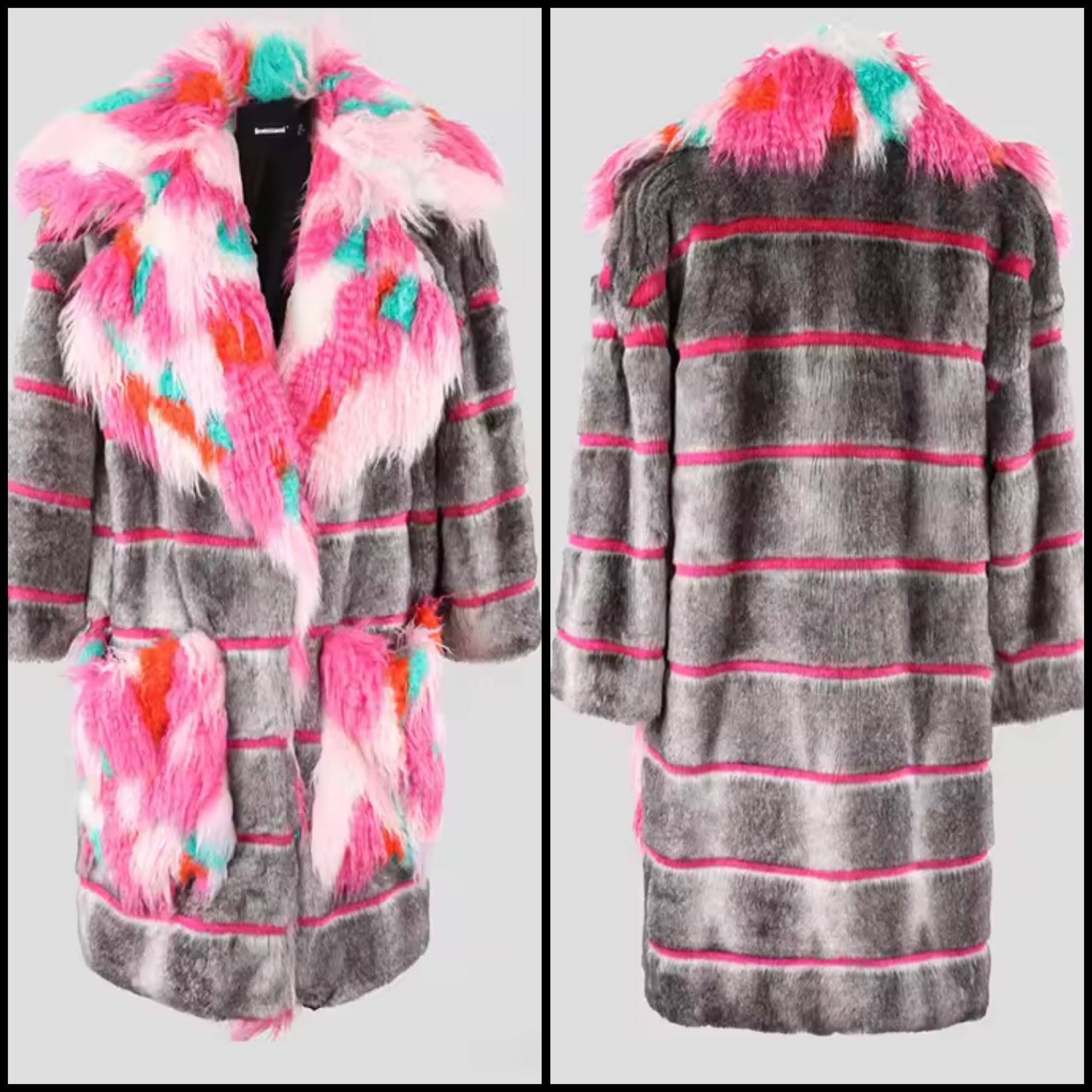 Women Multicolored Striped Fashion Faux Fur Jacket