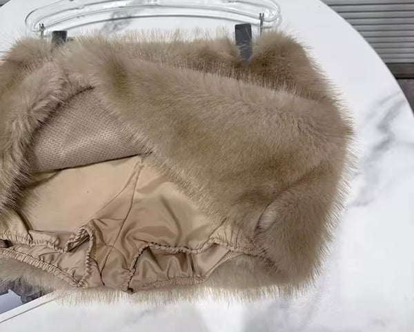 Women Fashion Color Faux Fur Skirt