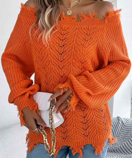 Women Color Fashion Off The Shoulder Knitted Sweater Top