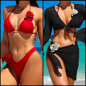 Women Sexy Rose Bikini Cover Up Set