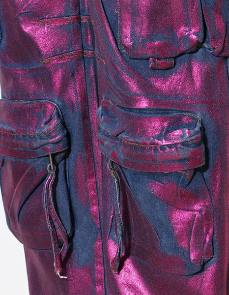 Women Fashion Purple Metallic Cargo Denim Pants