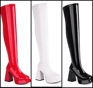 Women Platform Patent Leather Knee High Fashion Boots