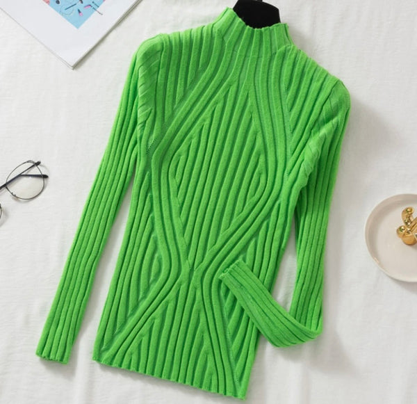 Women Ribbed Full Sleeve Turtleneck Fashion Top