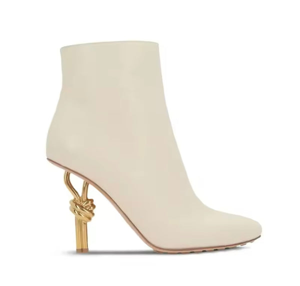 Women Fashion Pointed Toe Gold High Heel Ankle Boots