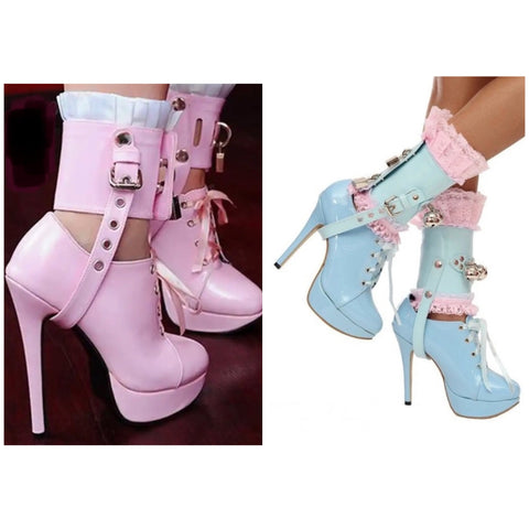 Women Fashion Ruffled Color Patchwork Platform High Heel Boots