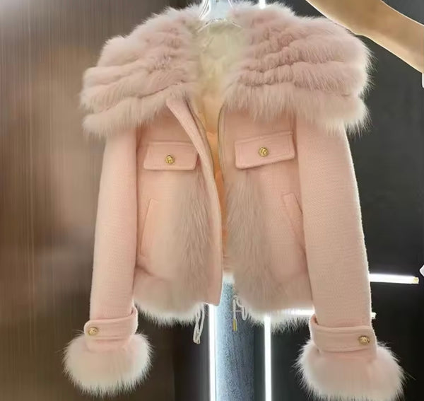 Women Faux Fur Patchwork Fashion Zip Up Jacket