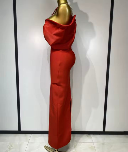 Women Sexy Rhinestone Bow White Maxi Bandage Dress